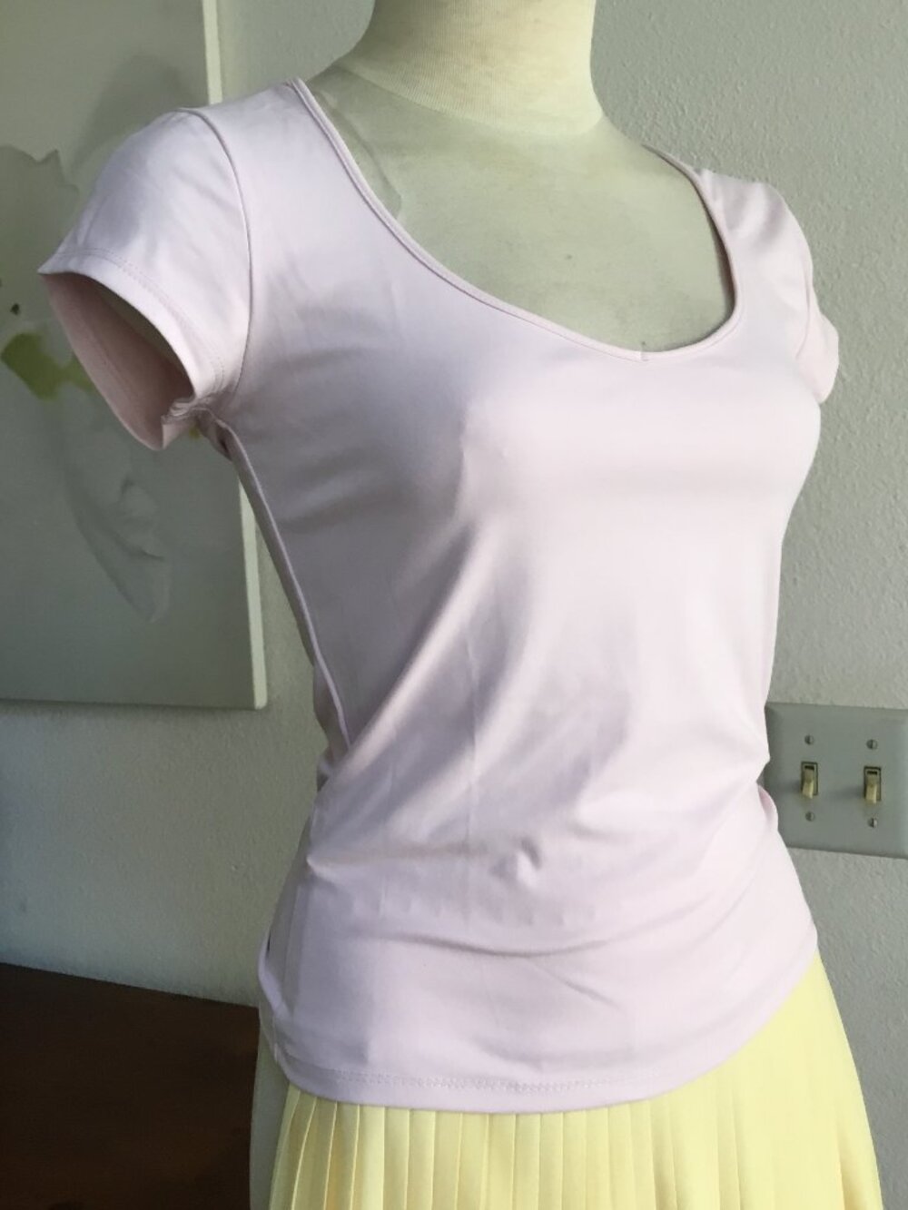 SHOSHO Basic Soft Top Tee T-Shirt Scoop Neck Short Sleeve Stretch Pink Various